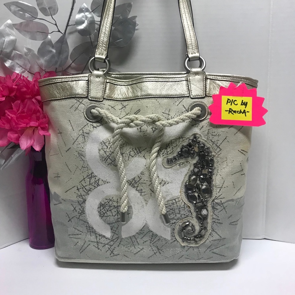 RARE! NWOT COACH Audrey #17089 Jewel Seahorse Resort Tote Bag Purse Hand Bag